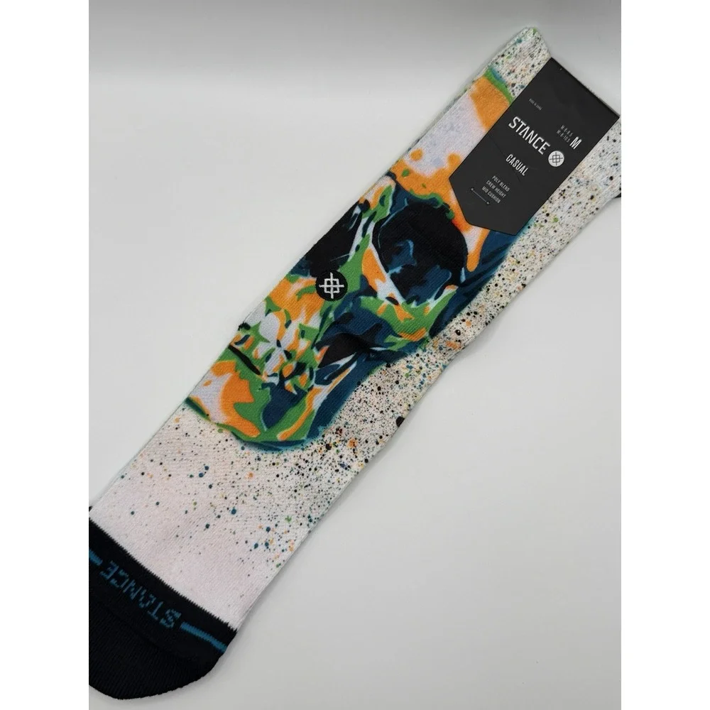 Stance Mo Skull Crew Socks White Graphic Print A556D24MOS Mens Medium NWT